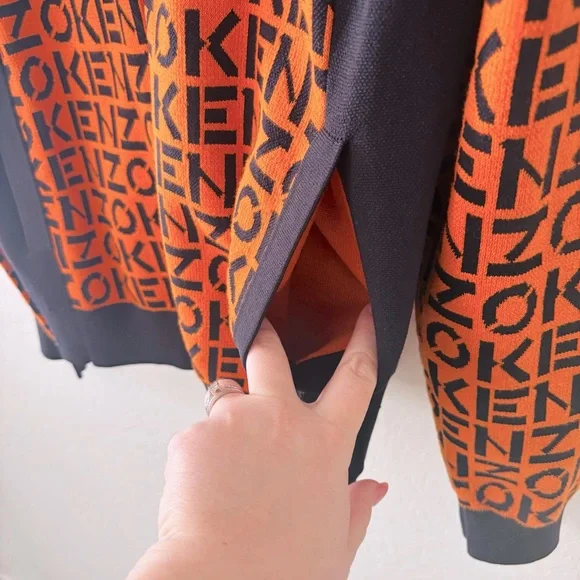 KENZO Monogram Print Flashy Colorful Designer Bomber Jacket In Orange Navy Blue - Picture 5 of 7